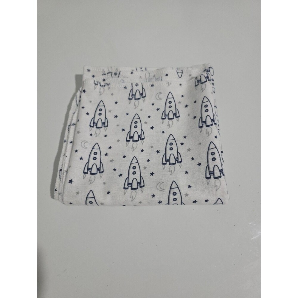 NWOT- HB Blue Rocket Ship Baby Blanket 30x30 Inches 100% Cotton